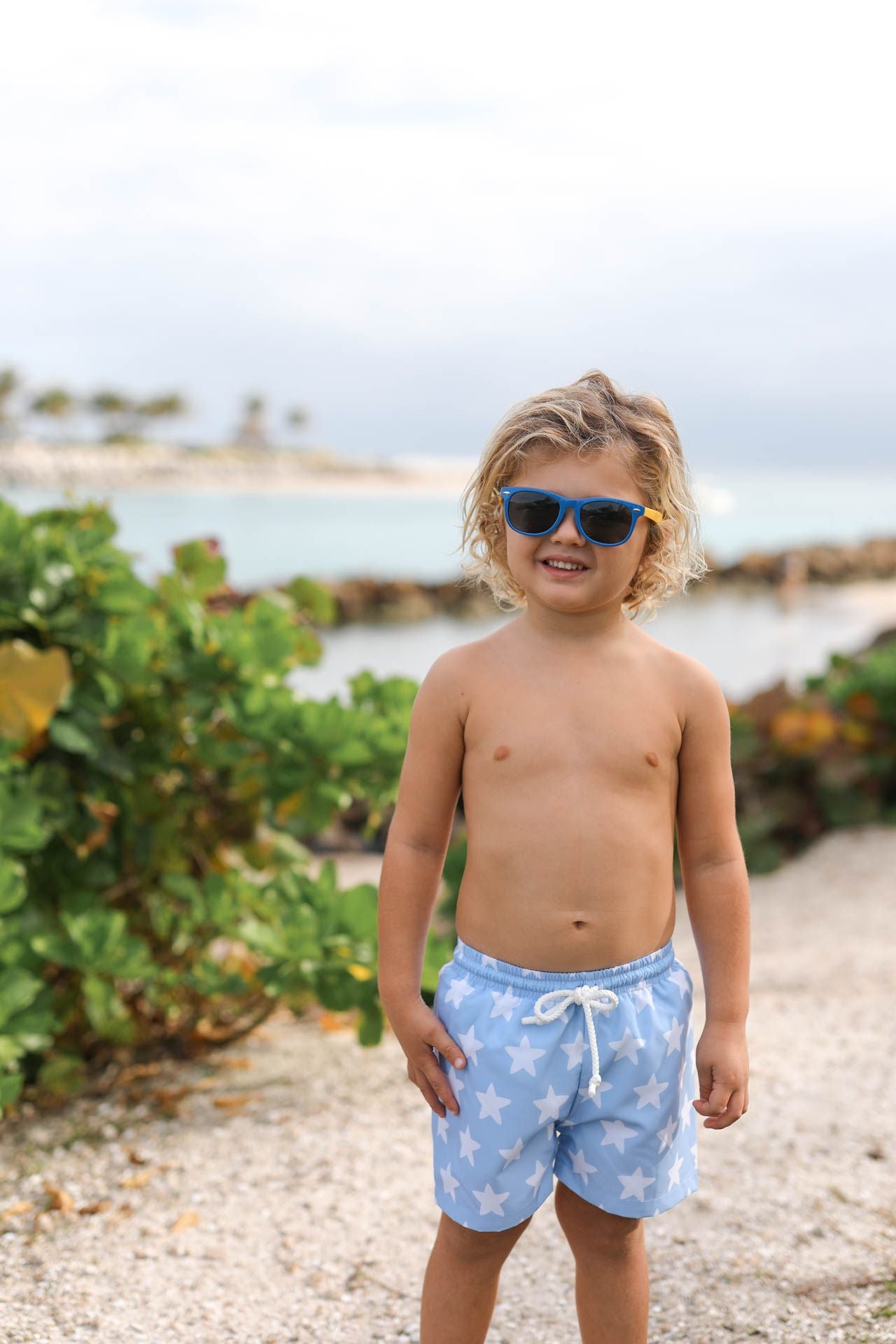 Blue And White Star Swim Trunks