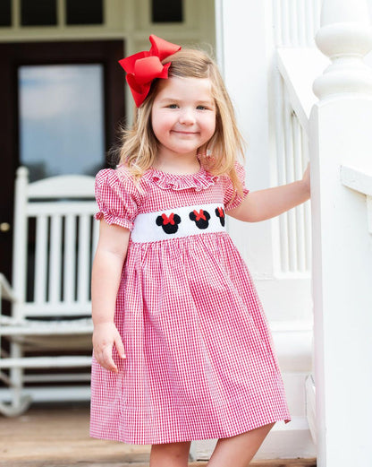 Red Gingham Smocked Mouse Ears Dress