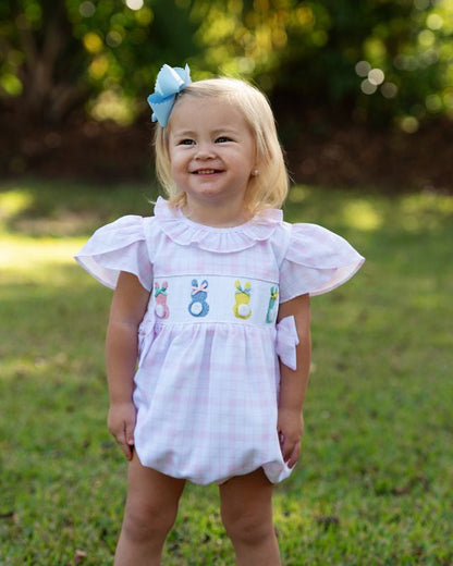 Pink Plaid Smocked Bunnies Bubble