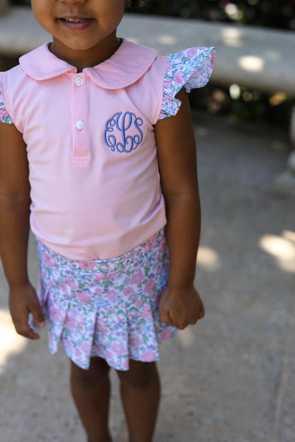 Pink And Blue Floral Tennis Skirt Set