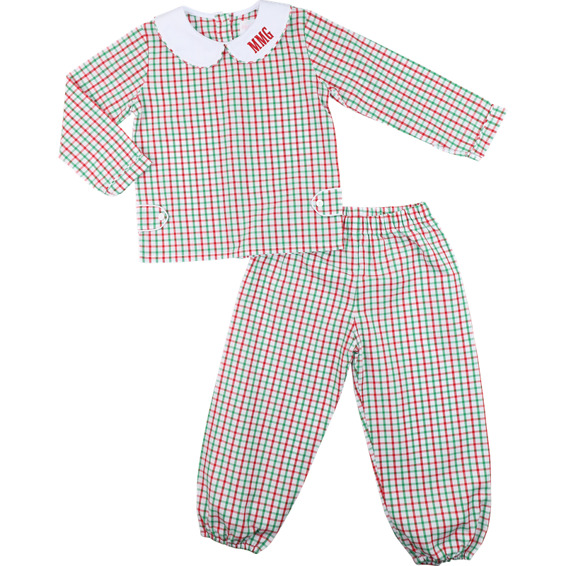 Red And Green Windowpane Ankle Pant Set