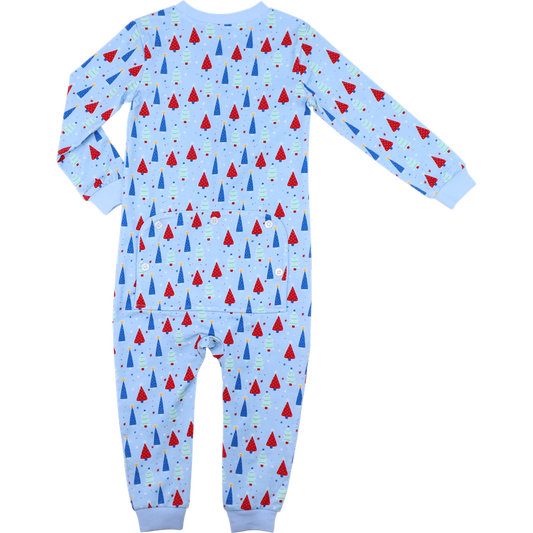 Blue And Red Christmas Tree Knit Zipper Pajamas