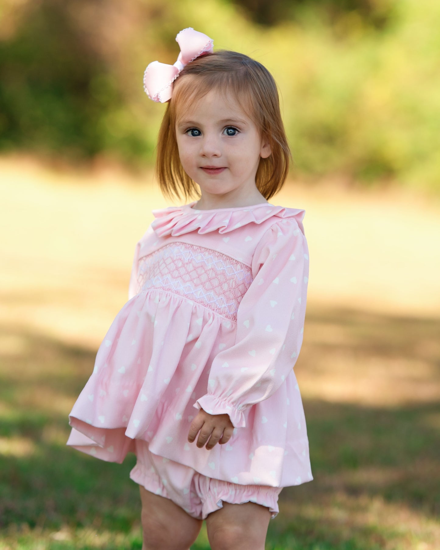 Pink Corduroy Smocked Heart Diaper Set