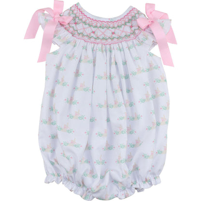 Pink And Green Smocked Bunny Bow Bubble