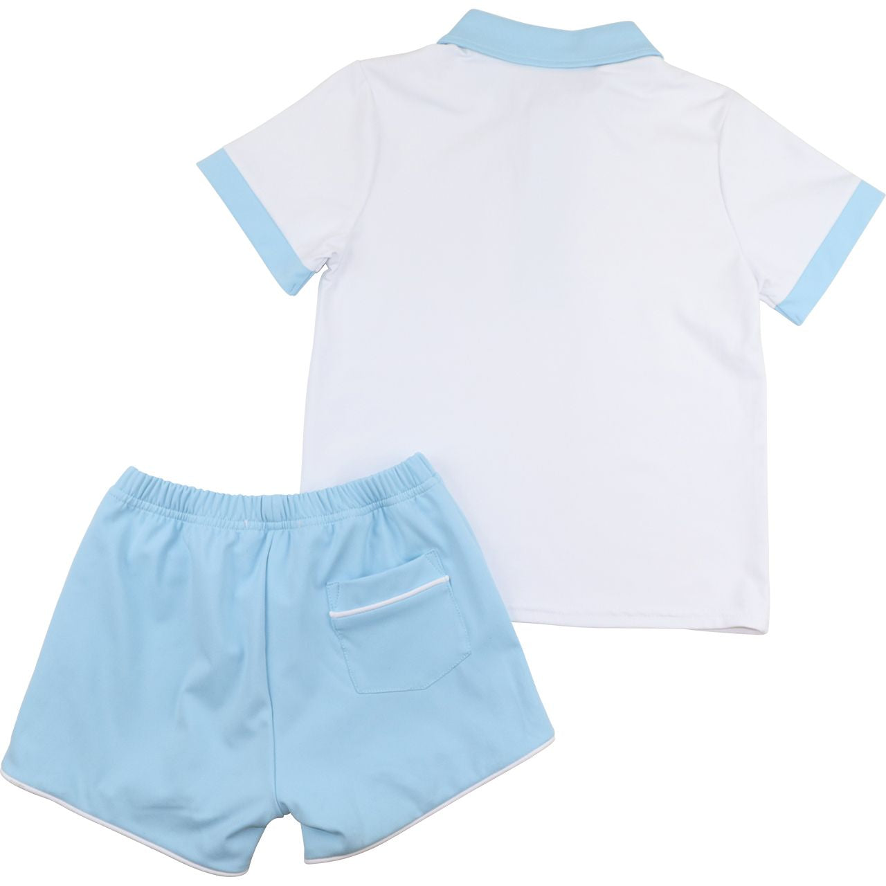 Blue And White Performance Polo Short Set