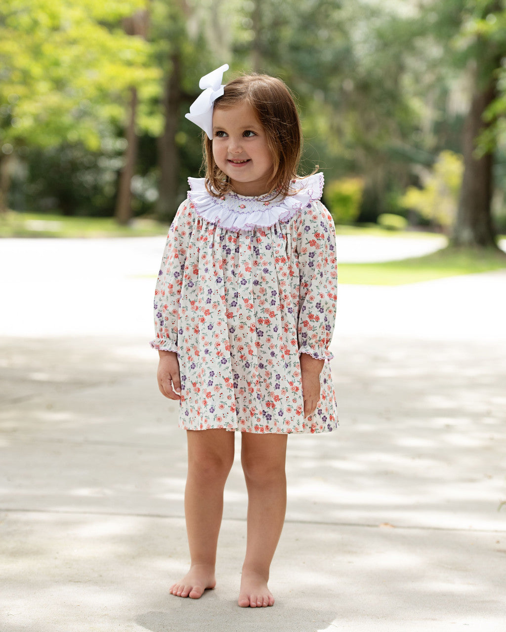 Lavender Smocked Ruffled Collar Dress