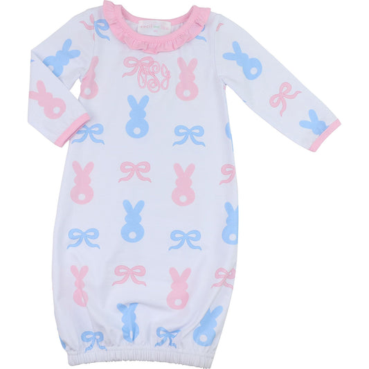 Blue And Pink Knit Bunny Baby Gown