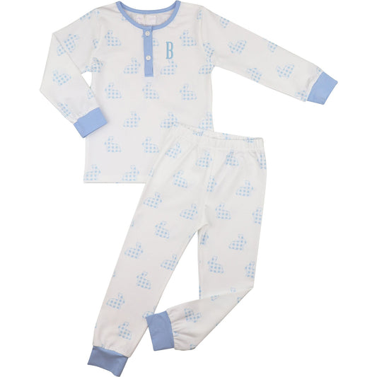 Blue Checked Bunny Knit Pajamas