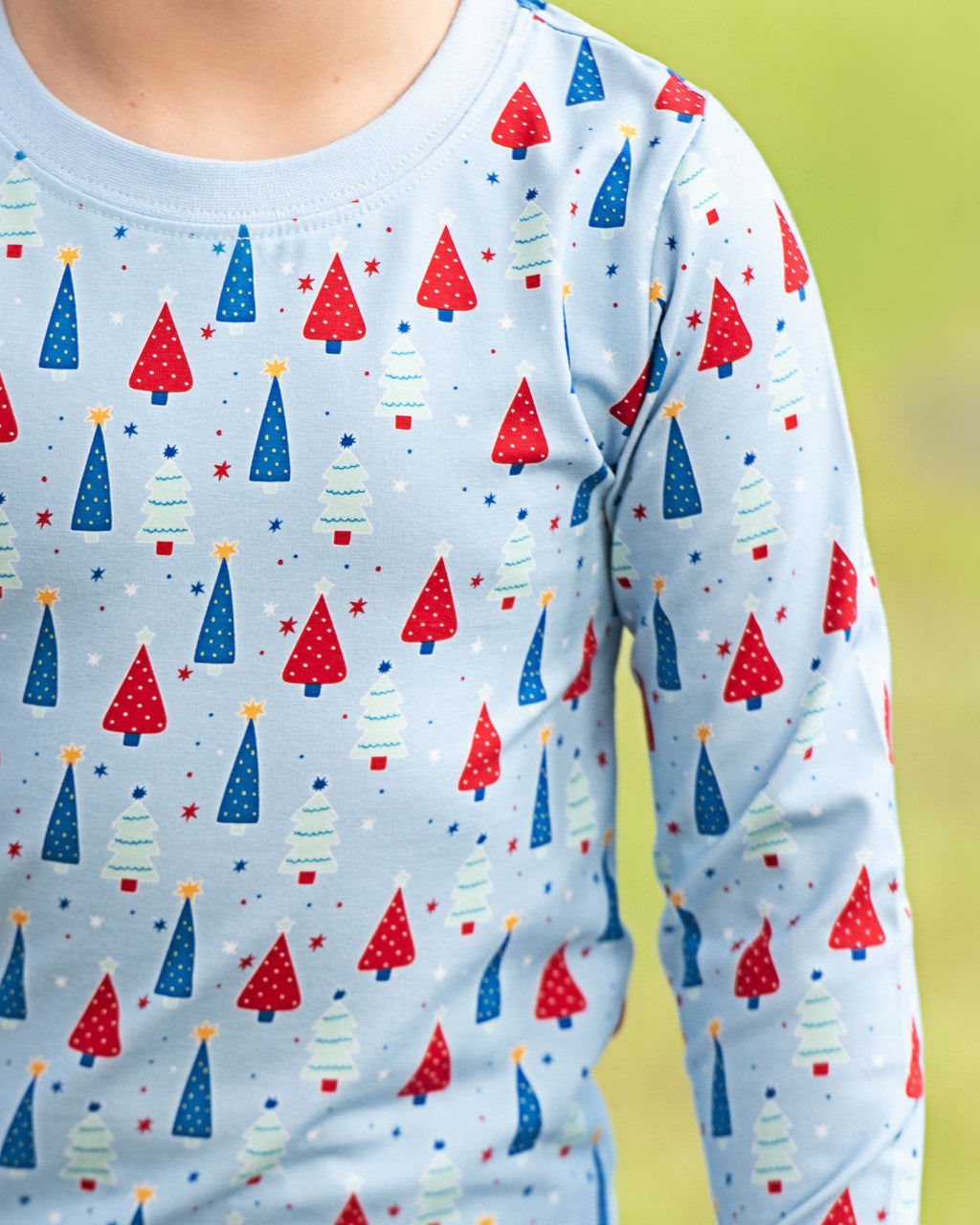 Blue And Red Christmas Tree Knit Pajamas