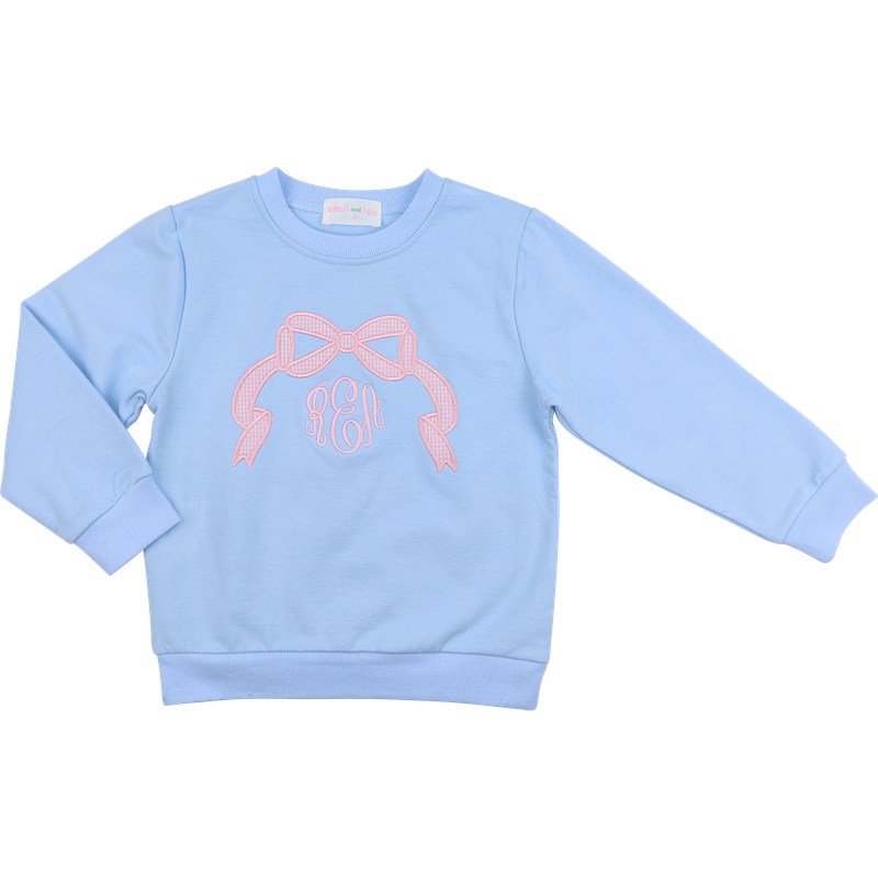 Blue And Pink Gingham Applique Bow Sweatshirt