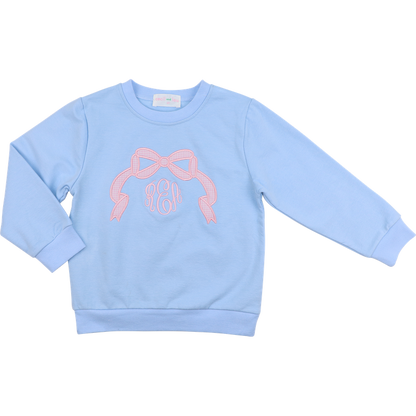 Blue And Pink Gingham Applique Bow Sweatshirt