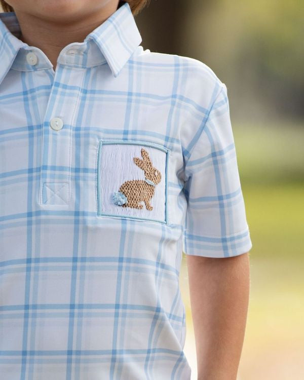 Blue Plaid Smocked Bunny Short Set