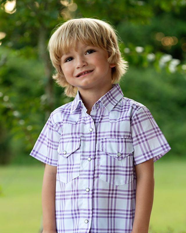 Lavender Plaid Collegiate Pearl Snap Shirt