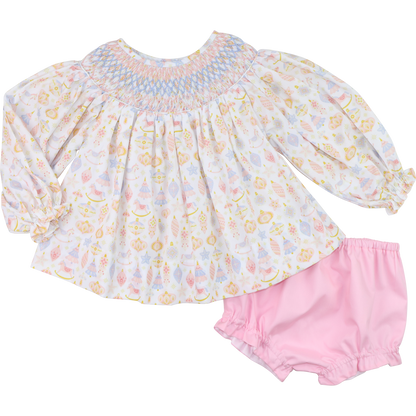 Pink And Blue Smocked Christmas Ornaments Diaper Set