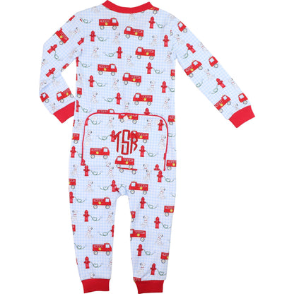 Valentine Firetruck Knit Zipper Pajamas