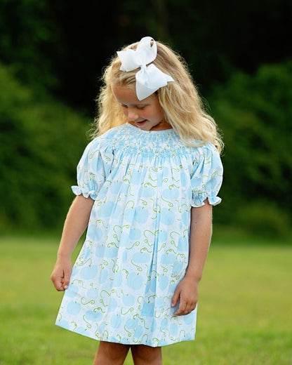 Blue And Green Smocked Pumpkin Dress