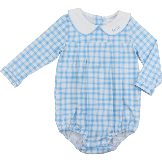 Blue And White Plaid Knit Bubble