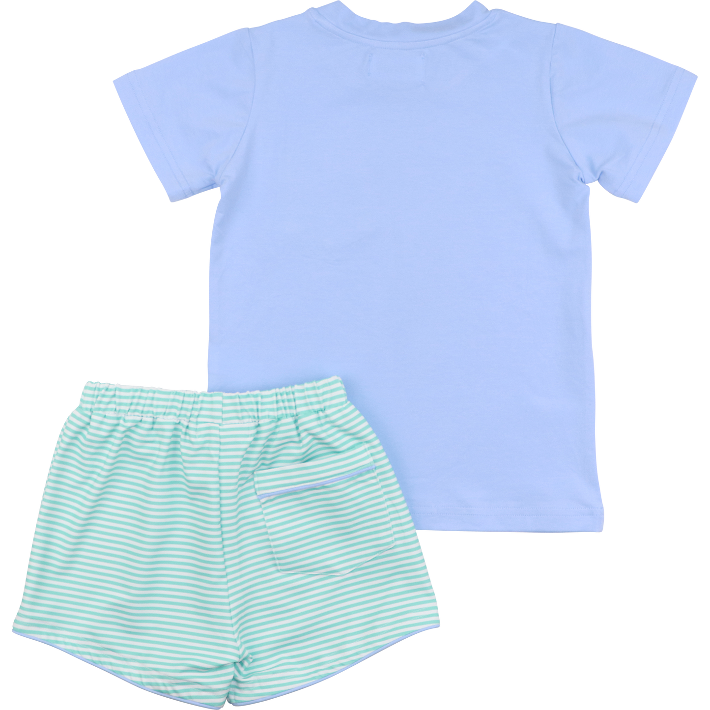 Blue And Mint Striped Knit Short Set