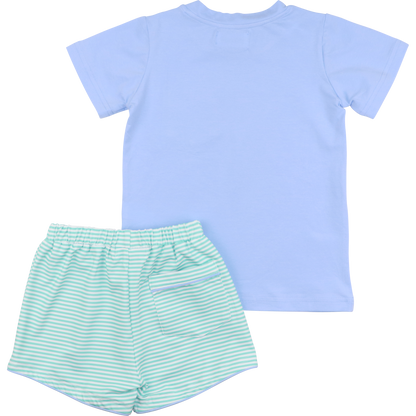 Blue And Mint Striped Knit Short Set