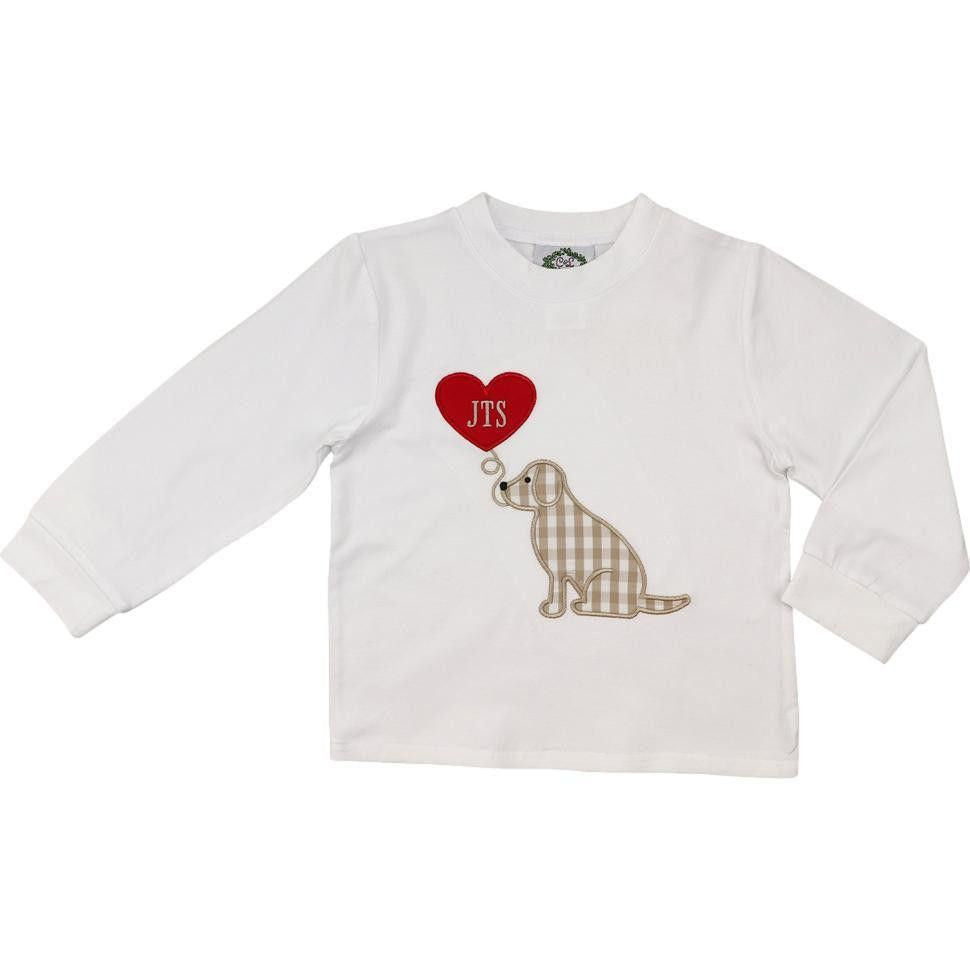 White Applique Puppy And Heart Balloon Shirt