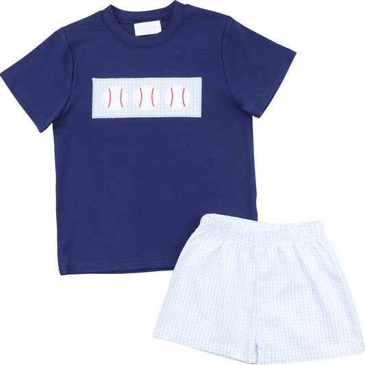 Navy And Blue Windowpane Baseball Short Set