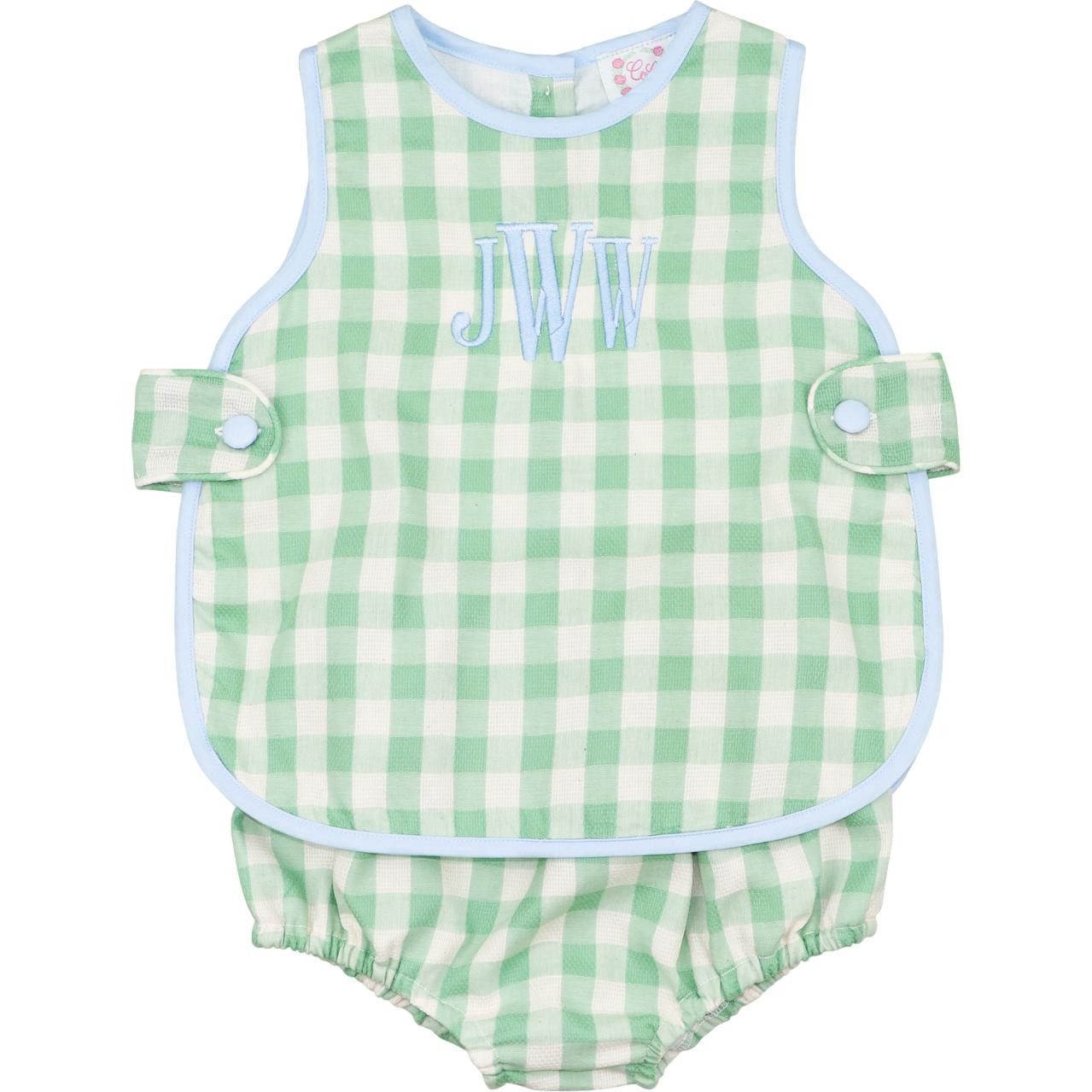 Green Linen Check Diaper Set