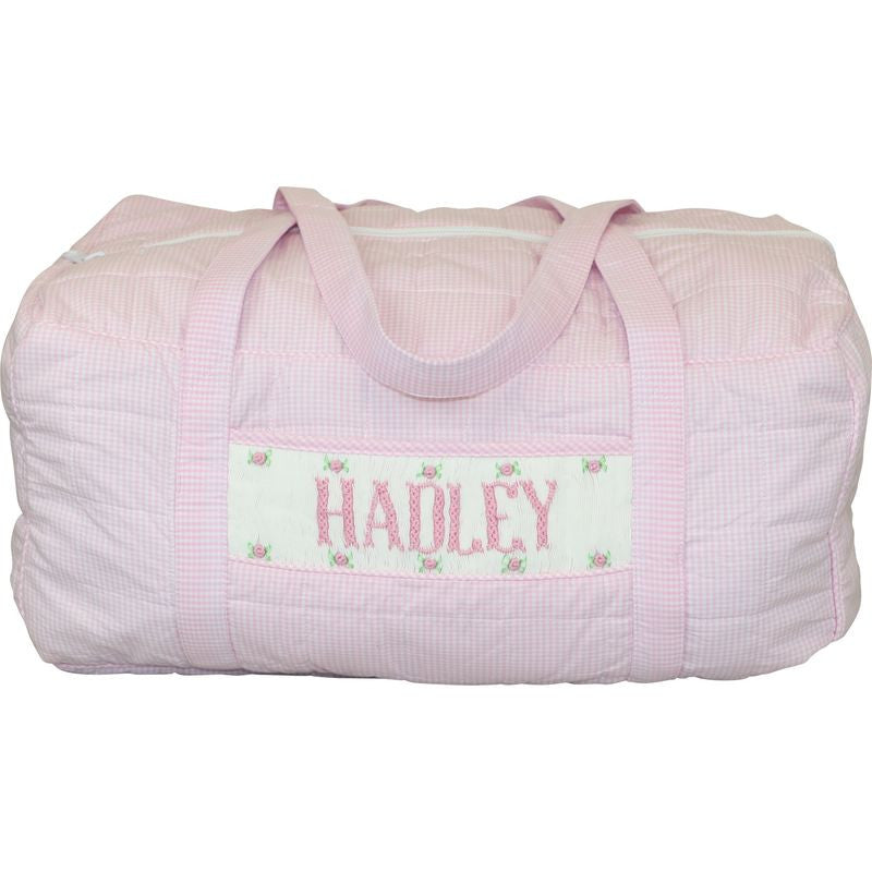 Pink Gingham Custom Smocked Duffel Bag