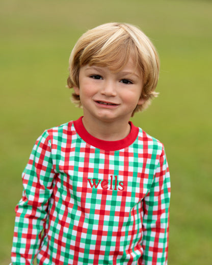 Red And Green Check Knit Pajamas