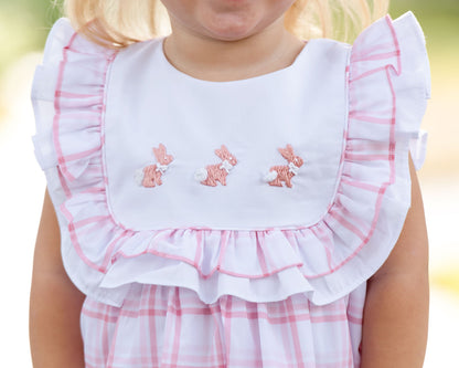 Pink Plaid Embroidered Bunny Bubble