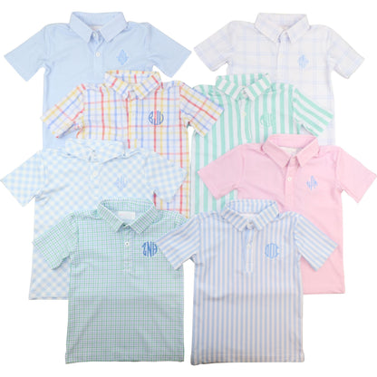 Pink Gingham Knit Polo Shirt