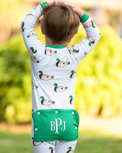 Green And White Knit Mallard Zipper Pajamas