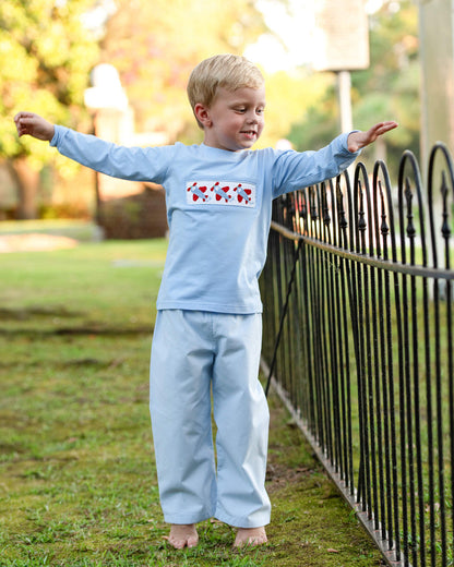 Blue Gingham Smocked Airplane Pant Set