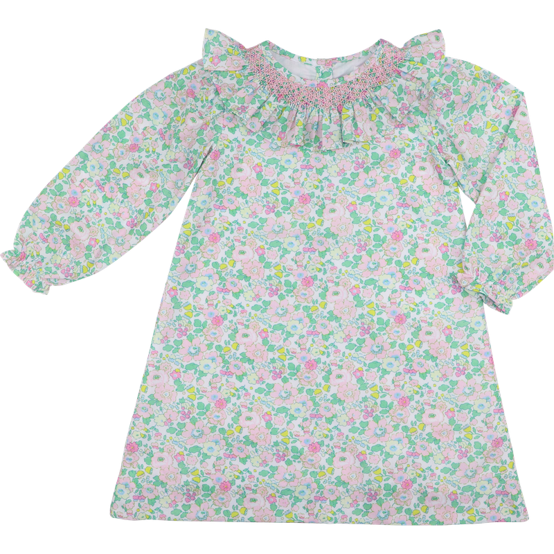 Green And Pink Floral Smocked Dress