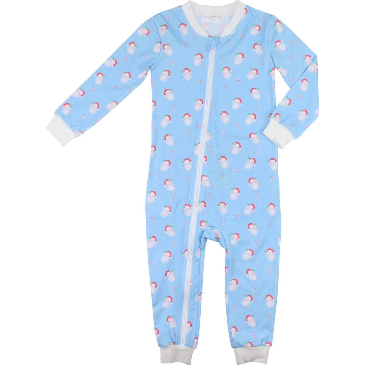 Blue And Red Knit Santa And Candy Cane Zipper Pajamas