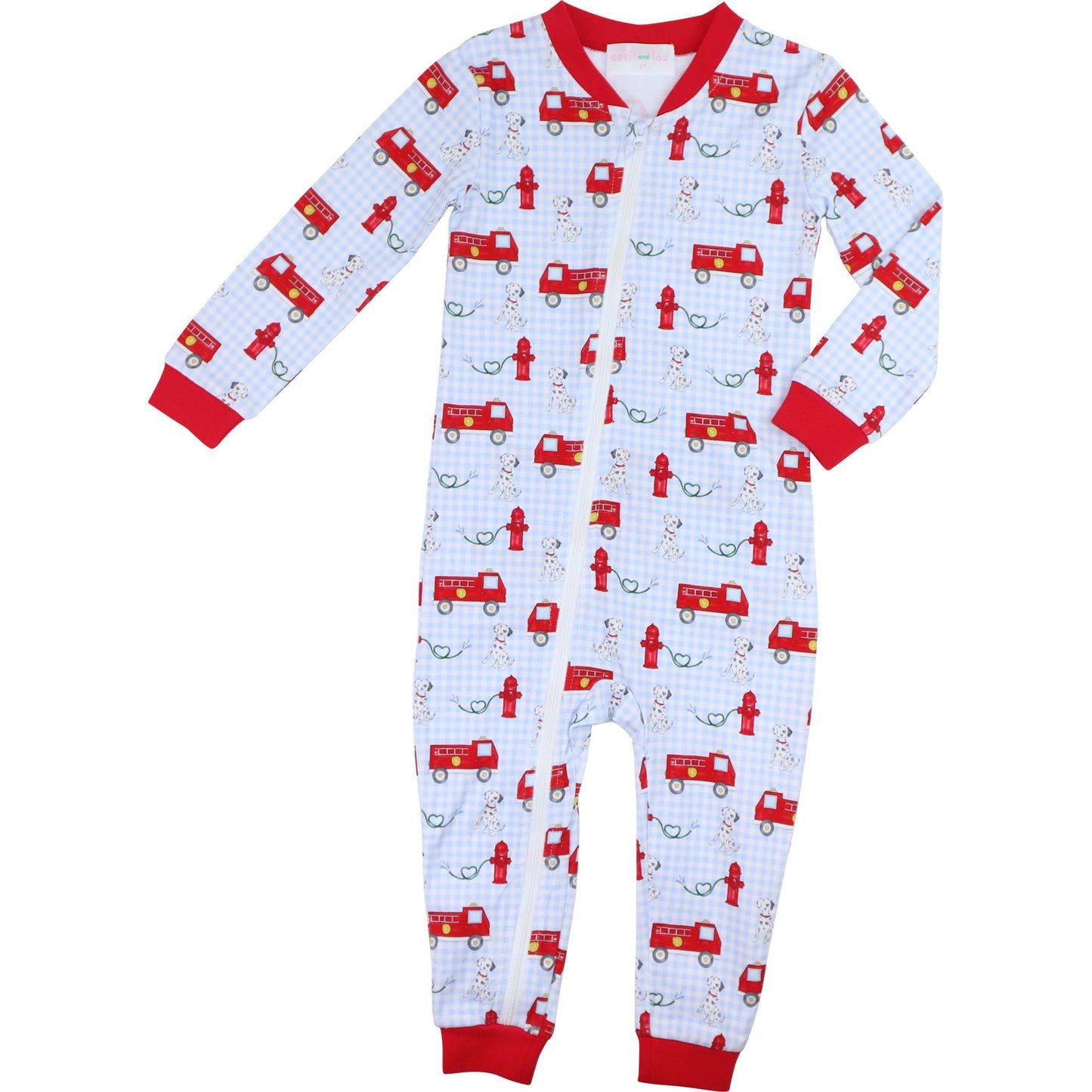 Valentine Firetruck Knit Zipper Pajamas