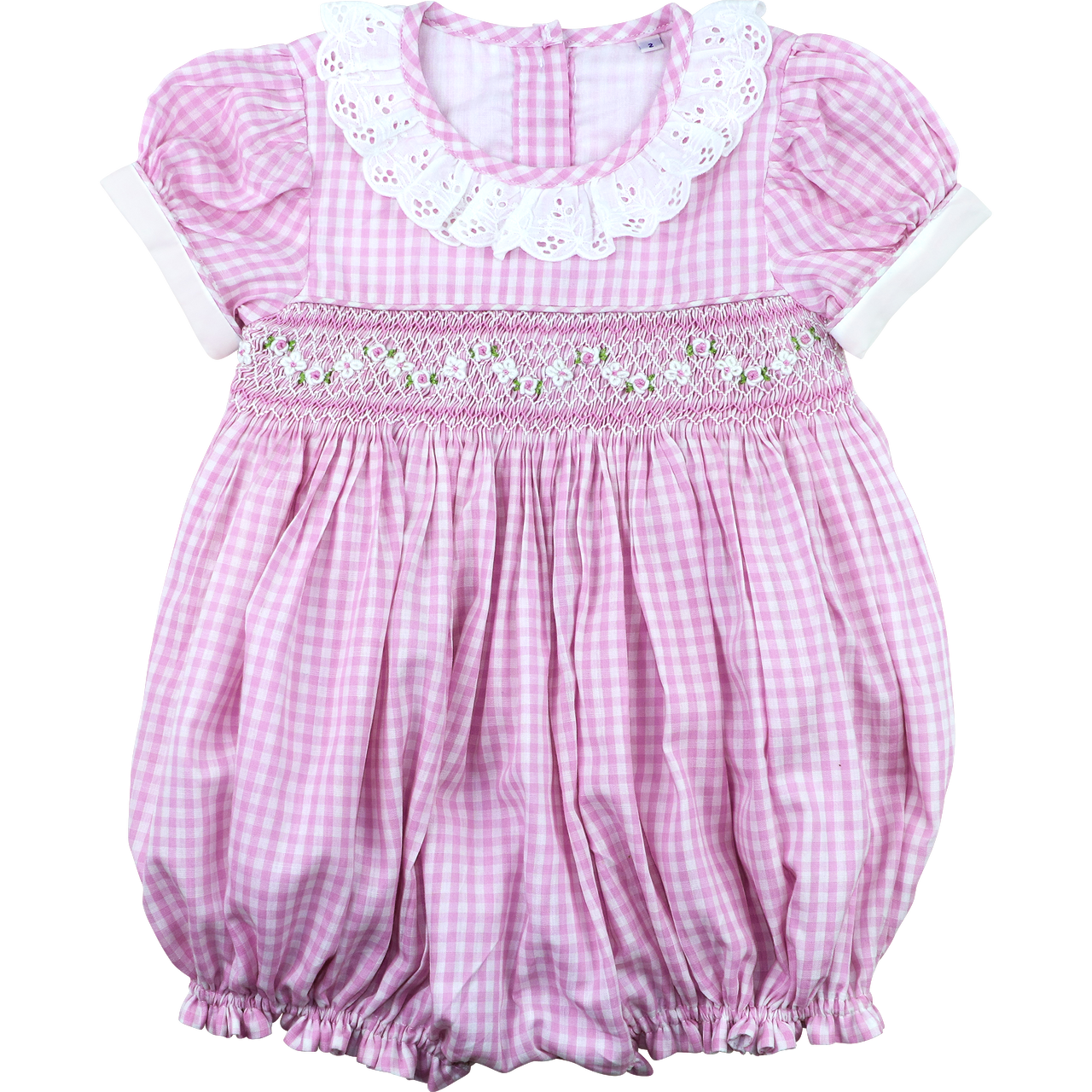 Pink Gingham Smocked Bubble