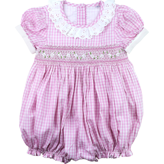 Pink Gingham Smocked Bubble