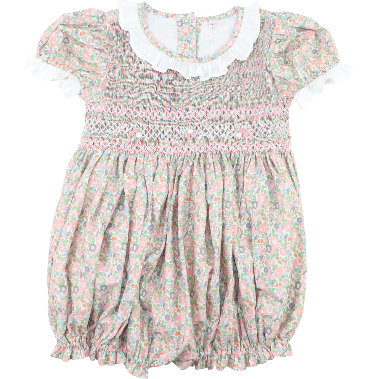 Geometric Rosebud Smocked Floral Bubble