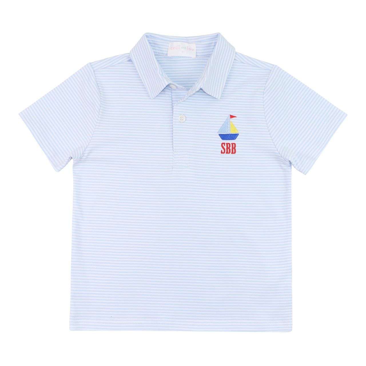 Blue Striped Knit Sailboat Polo Shirt