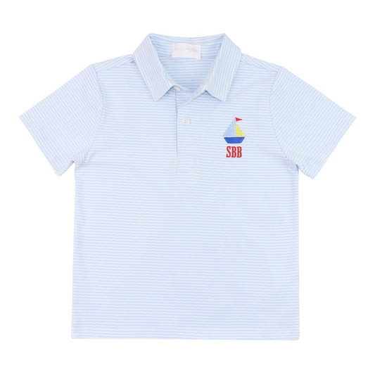 Blue Striped Knit Sailboat Polo Shirt