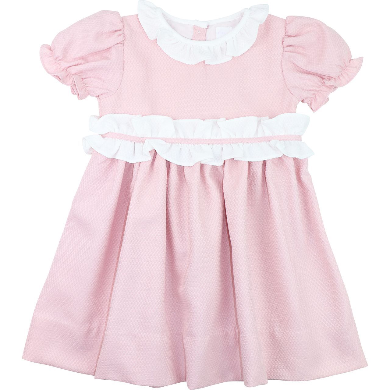 Pink And White Honeycomb Ruffle Dress