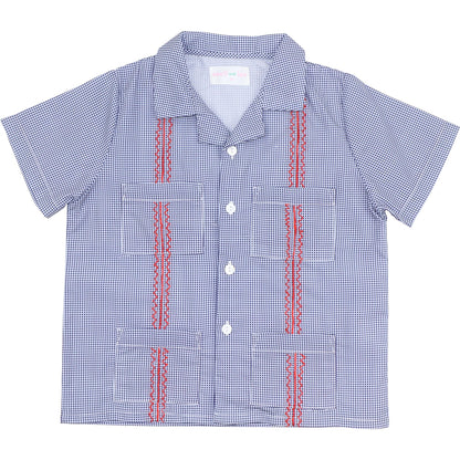 Navy And Red Guayabera