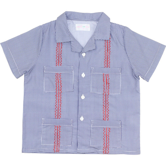 Navy And Red Guayabera