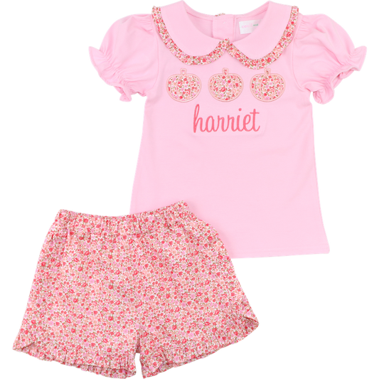 Pink Floral Applique Pumpkin Short Set