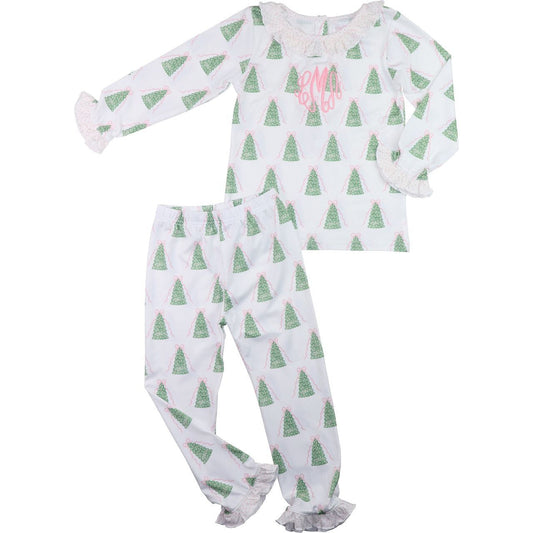 Green And Pink Knit Ribbons And Christmas Trees Pajamas