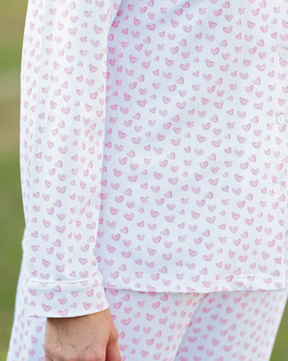 Women's Pink Heart Print Knit Pajamas