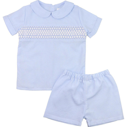 Blue Smocked Seersucker Short Set