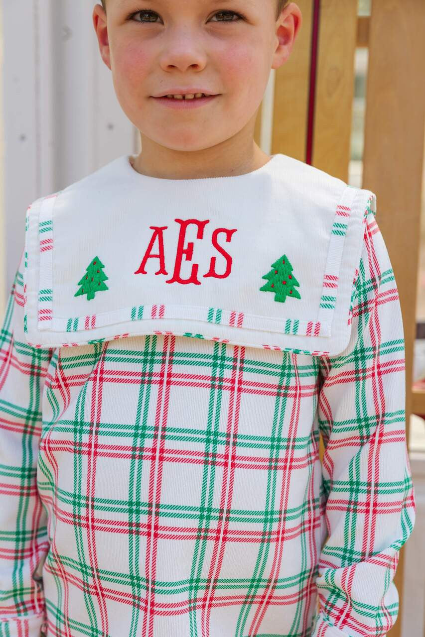 Plaid Embroidered Christmas Tree Short Set