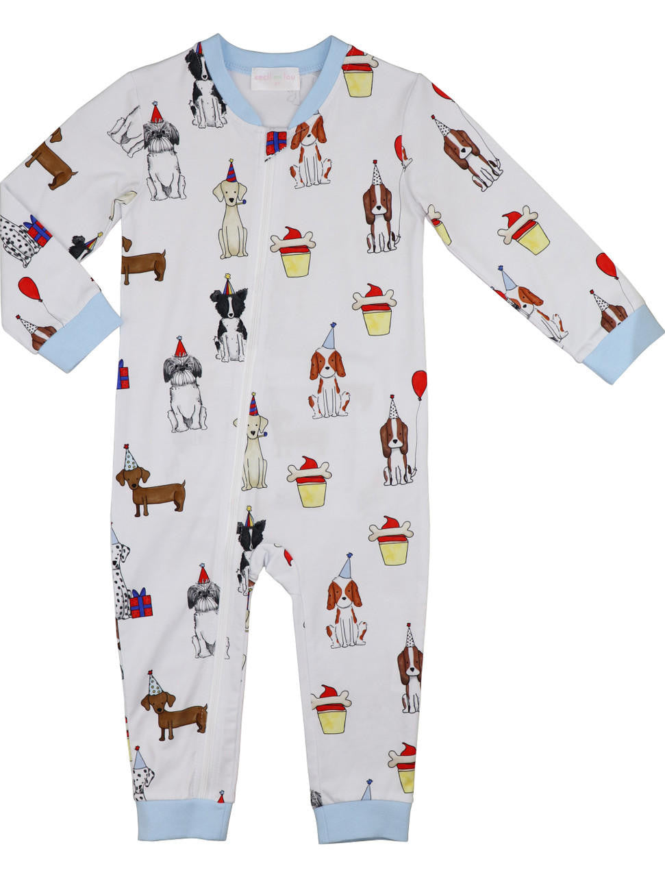 Birthday Dogs Knit Zipper Pajamas Smocked Threads