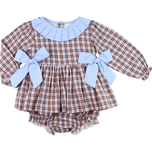 Blue And Brown Plaid Flannel Diaper Set  - Shipping Early October  Smocked Threads